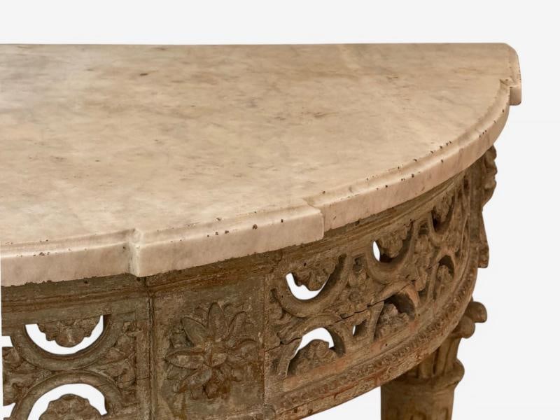 Gustavian, Louis XI, Painted Wood, Marble, Demilune Console Table, France, 1780 - 9