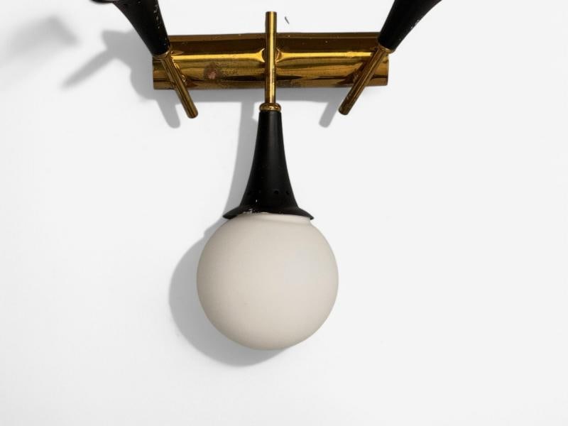 Stilnovo, Italian Mid-Century Modern, Brass, Glass, Three Light Sconce, 1950s - 4