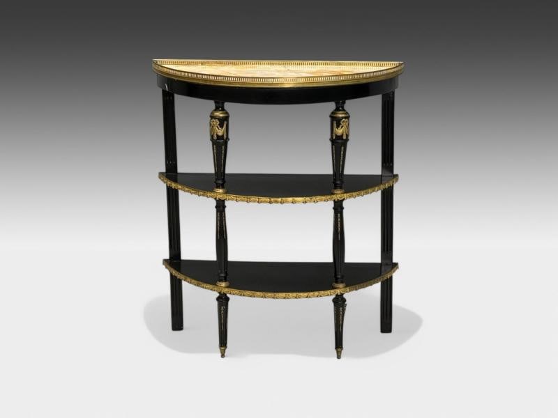 Hollywood Regency, Ebony Painted Wood, Onyx, Demilune Console Tables, 1930s - 3