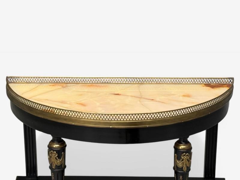 Hollywood Regency, Ebony Painted Wood, Onyx, Demilune Console Tables, 1930s - 7