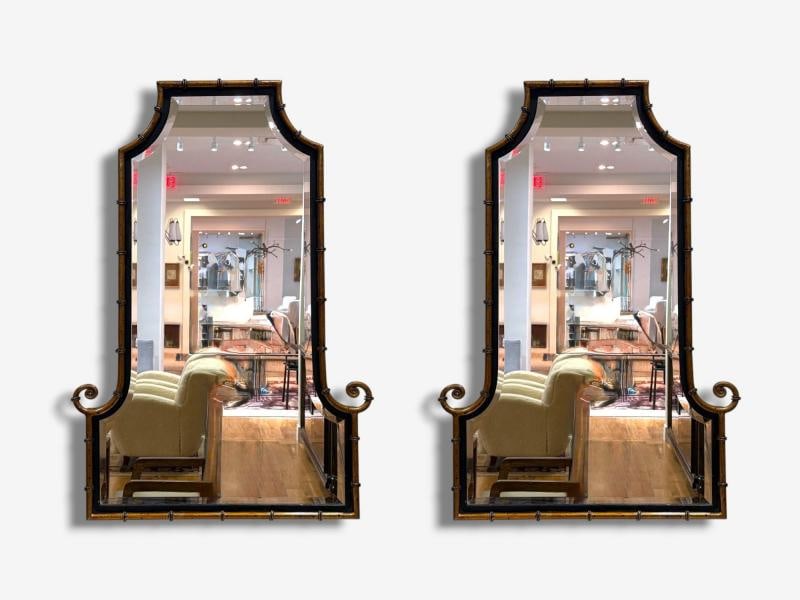 Hollywood Regency, Faux Bamboo Gilt Metal, Pagoda Form Wall Mirrors, USA, 1960s - 2
