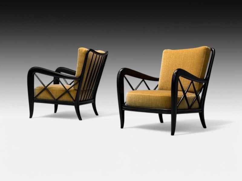 Paolo Buffa attr, Italian Mid-Century Modern, Camel Mohair, Lounge Chairs, 1940s - 2