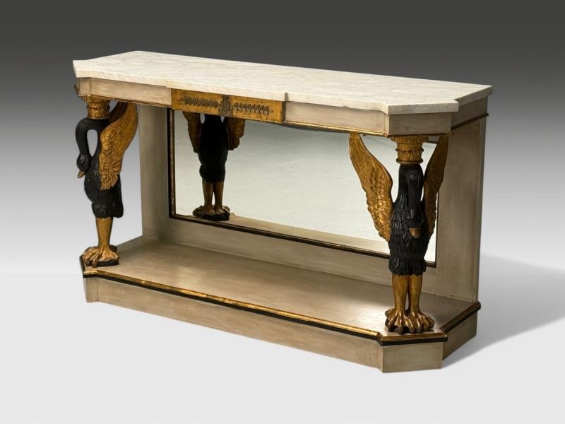 Maison Jansen attr., Hollywood Regency, Giltwood, Mirrored Console Table, 1940s - 2