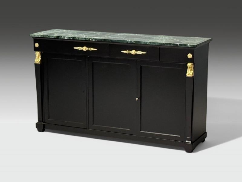 Hollywood Regency, Empire Style, Satin Black Wood, Bronze, Credenza, 1940s - 4