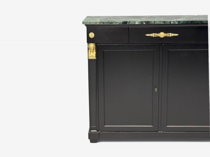 Hollywood Regency, Empire Style, Satin Black Wood, Bronze, Credenza, 1940s - 7