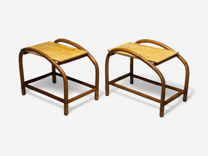American Mid-Century Modern, Bamboo, Rattan, Cane, End Tables, USA, 1950s - 2