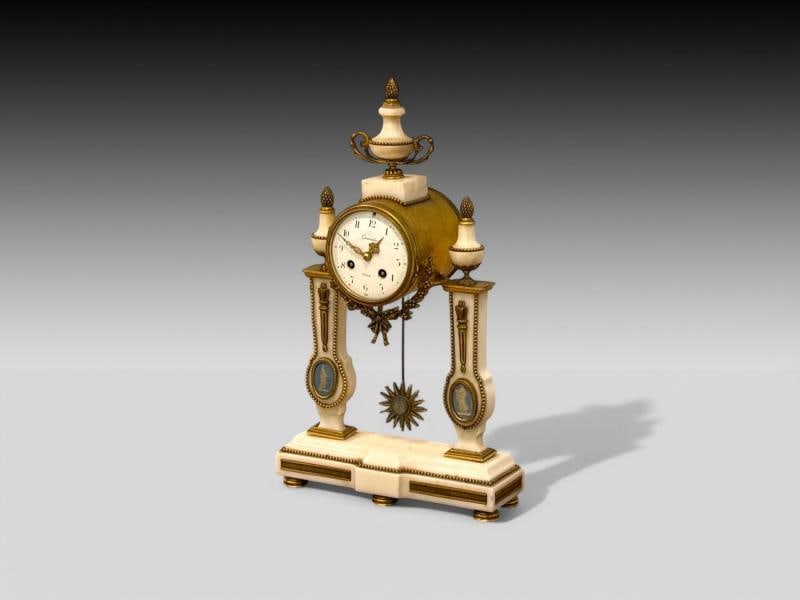 Hubert Sarton Style, Louis XVI, Porcelain, Bronze, Marble, Mantle Clock, 19th C. - 2
