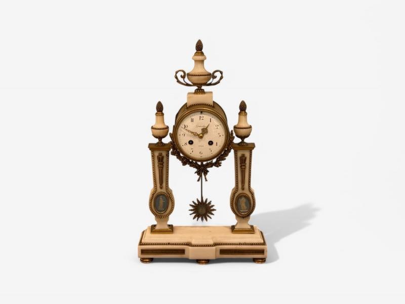 Hubert Sarton Style, Louis XVI, Porcelain, Bronze, Marble, Mantle Clock, 19th C. - 3