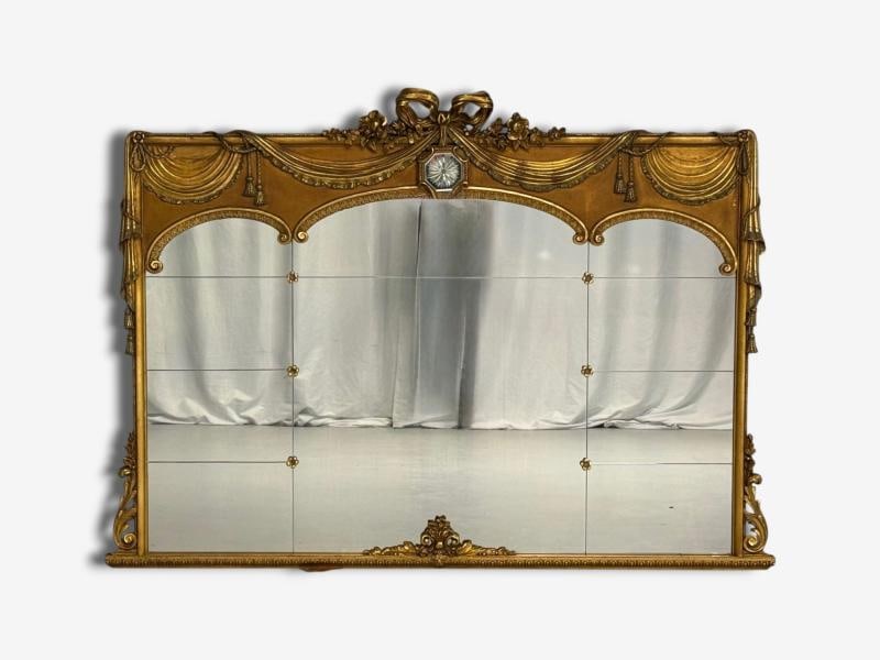 Adam Style, Giltwood, Drapery Motif, Over the Mantle Wall Mirror, Italy, 1920s - 2