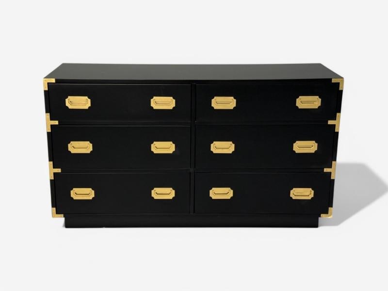 Hollywood Regency, Satin Black Wood, Brass, Campaign Dresser USA, 1970s - 3