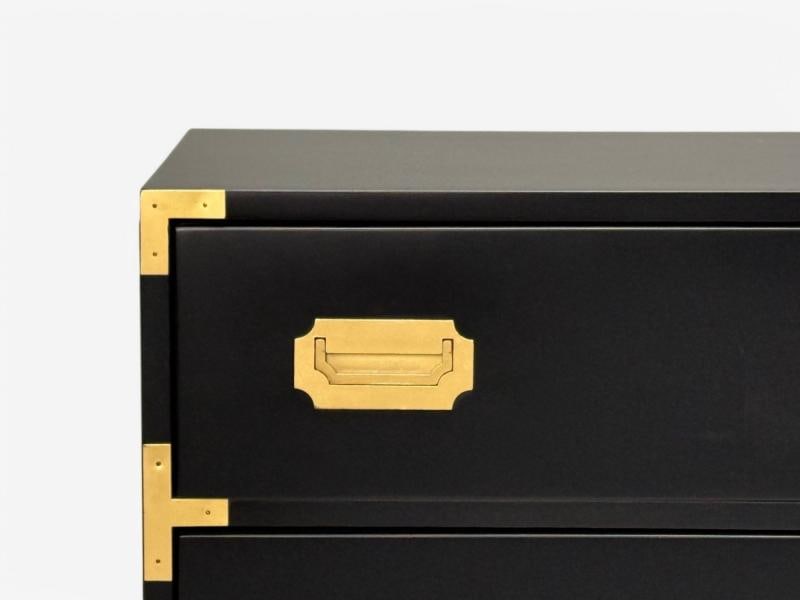 Hollywood Regency, Satin Black Wood, Brass, Campaign Dresser USA, 1970s - 5