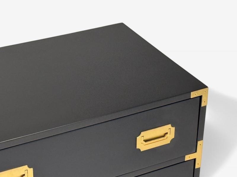 Hollywood Regency, Satin Black Wood, Brass, Campaign Dresser USA, 1970s - 6