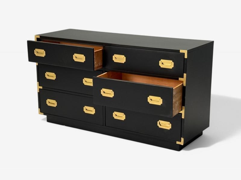 Hollywood Regency, Satin Black Wood, Brass, Campaign Dresser USA, 1970s - 7