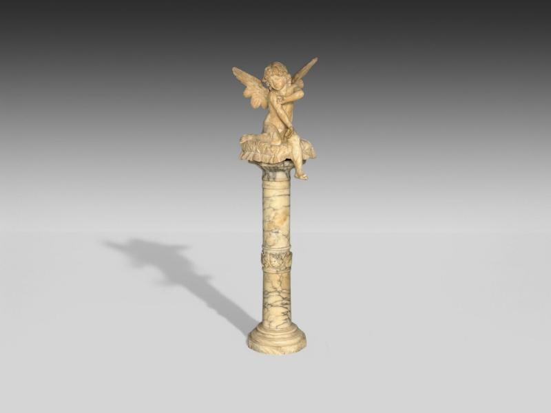 Neoclassical, Winged Angel On Pillow, Alabaster Statue on Pedestal, Italy, 1920s - 3