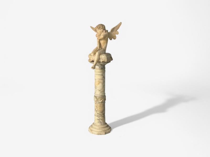 Neoclassical, Winged Angel On Pillow, Alabaster Statue on Pedestal, Italy, 1920s - 4