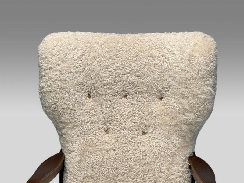 Danish Mid-Century Modern, Beige Sheepskin, Beech, Lounge Chair, Denmark, 1960s - 4