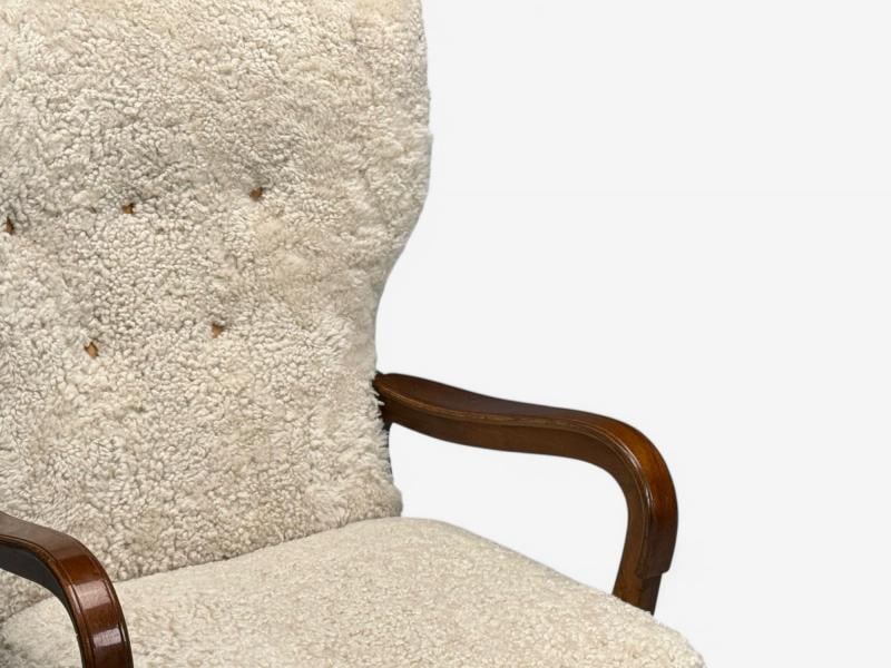 Danish Mid-Century Modern, Beige Sheepskin, Beech, Lounge Chair, Denmark, 1960s - 5