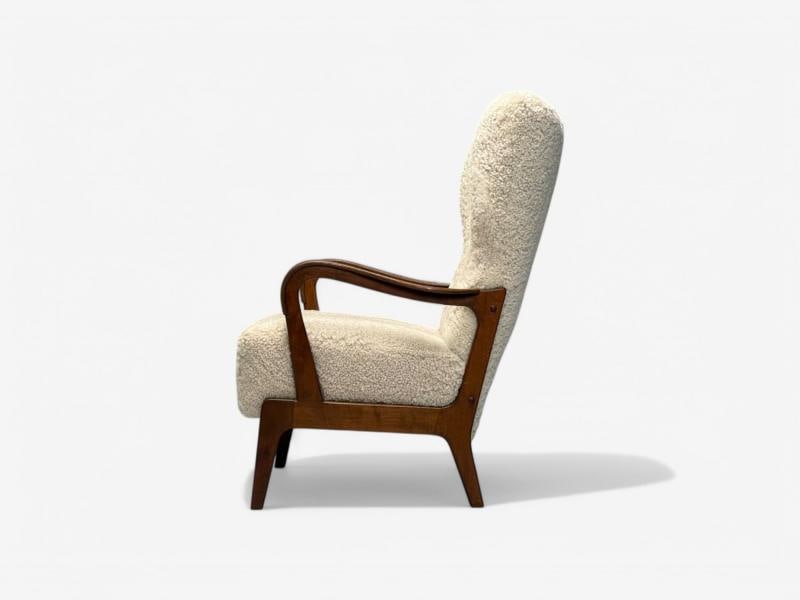 Danish Mid-Century Modern, Beige Sheepskin, Beech, Lounge Chair, Denmark, 1960s - 6