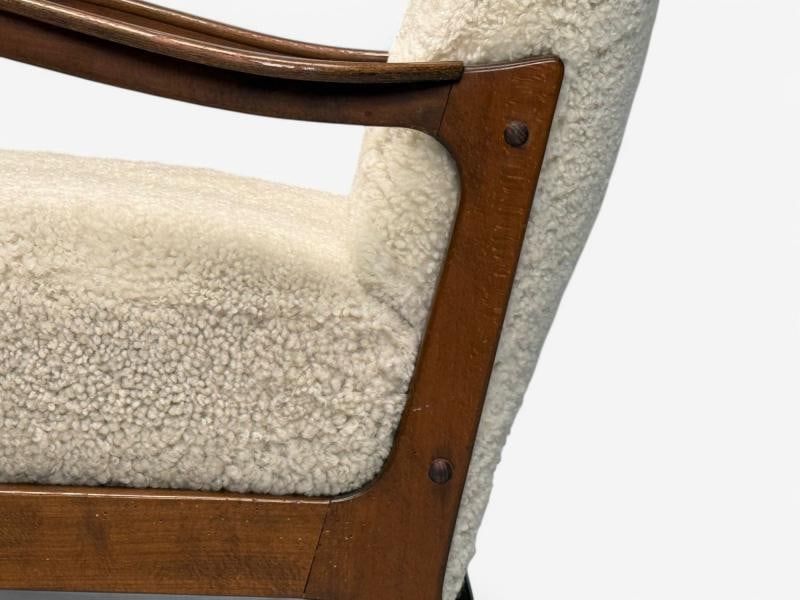 Danish Mid-Century Modern, Beige Sheepskin, Beech, Lounge Chair, Denmark, 1960s - 7