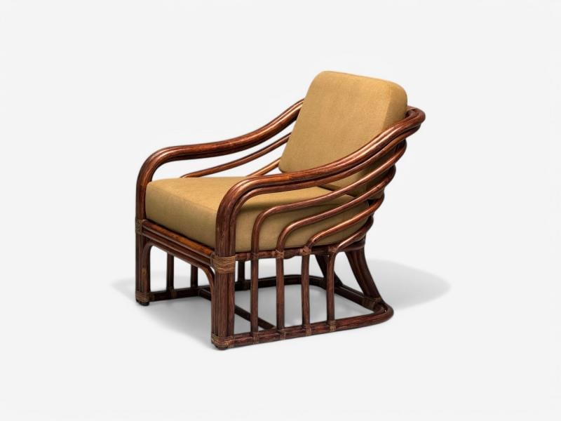 Brown Jordan, Mid-Century Modern, Bamboo, Camel Fabric, Lounge Chairs, 1960s - 4