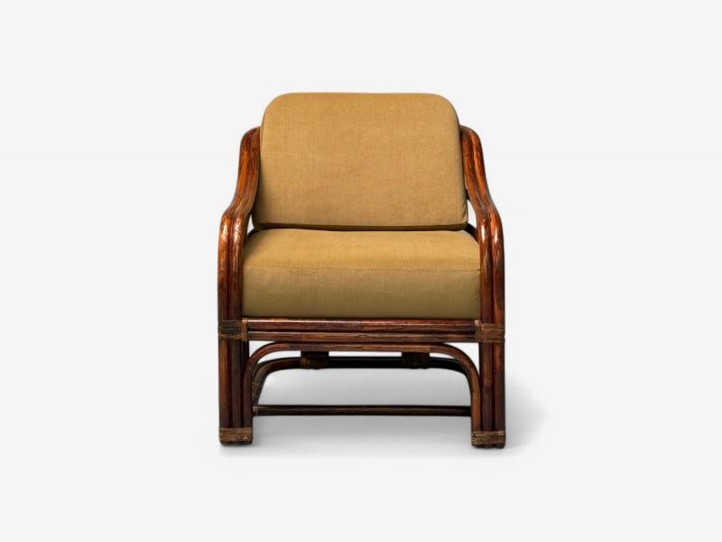 Brown Jordan, Mid-Century Modern, Bamboo, Camel Fabric, Lounge Chairs, 1960s - 7