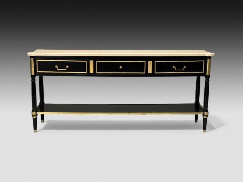 Maison Jansen attr, Hollywood Regency, Satin Black Mahogany, Large Console Table - 3