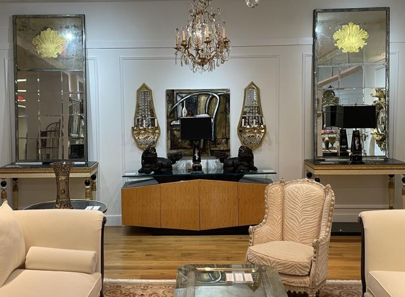 Art Deco Style, Eglomise Glass, Beveled Mirror, Monumental Wall Mirrors, 1960s - 2