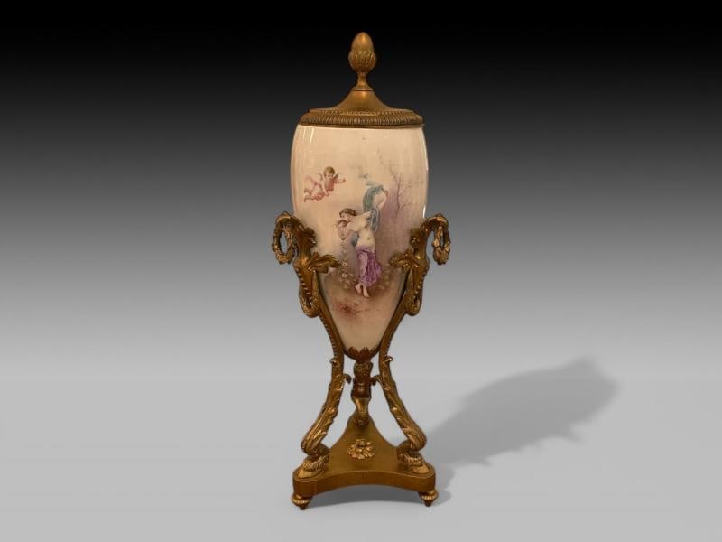 Sevres Style, Porcelain, Bronze, Urn with Allegory Scene of Nude Woman, 1930s - 2