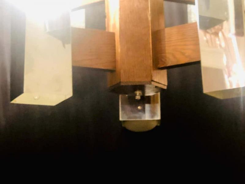 Art Deco Style Glass and Burl Wood Chandelier with 12 Lights and 2 Tier - 11