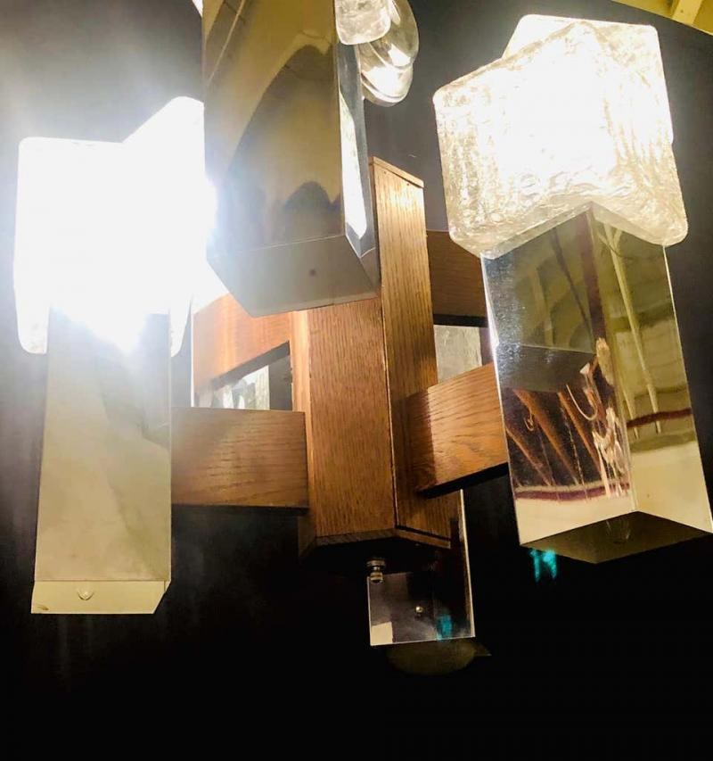 Art Deco Style Glass and Burl Wood Chandelier with 12 Lights and 2 Tier - 4