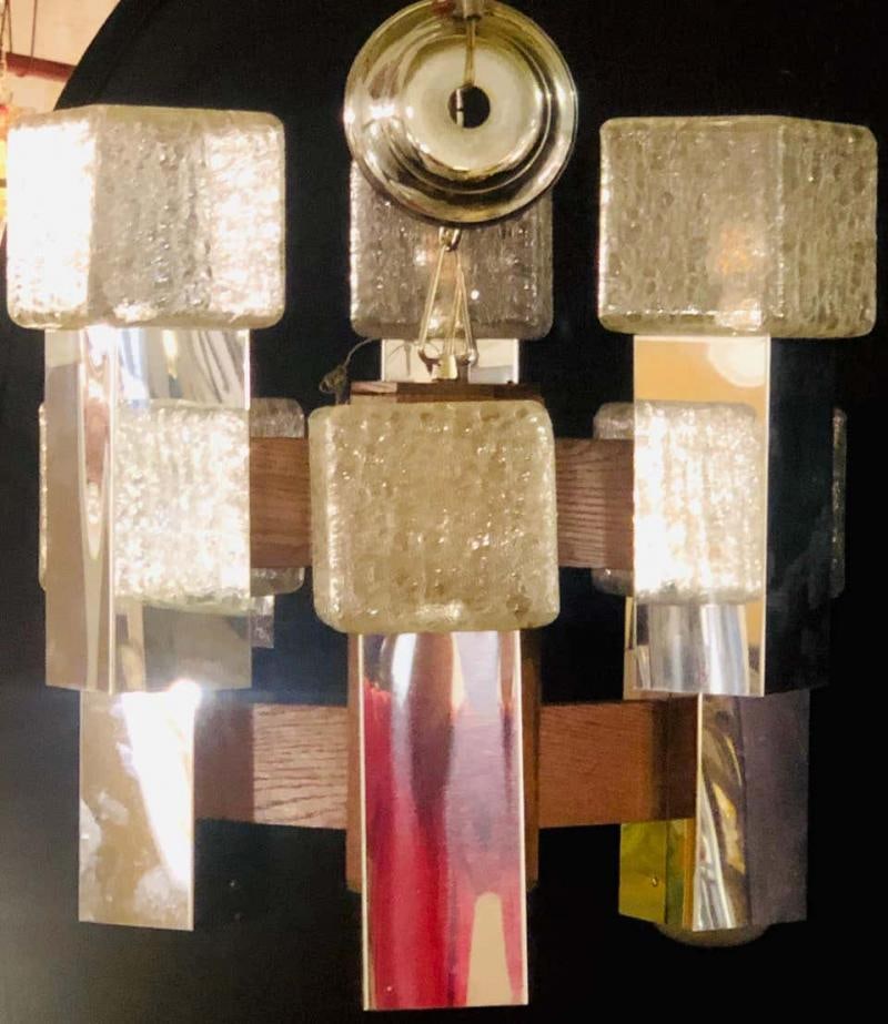 Art Deco Style Glass and Burl Wood Chandelier with 12 Lights and 2 Tier - 5