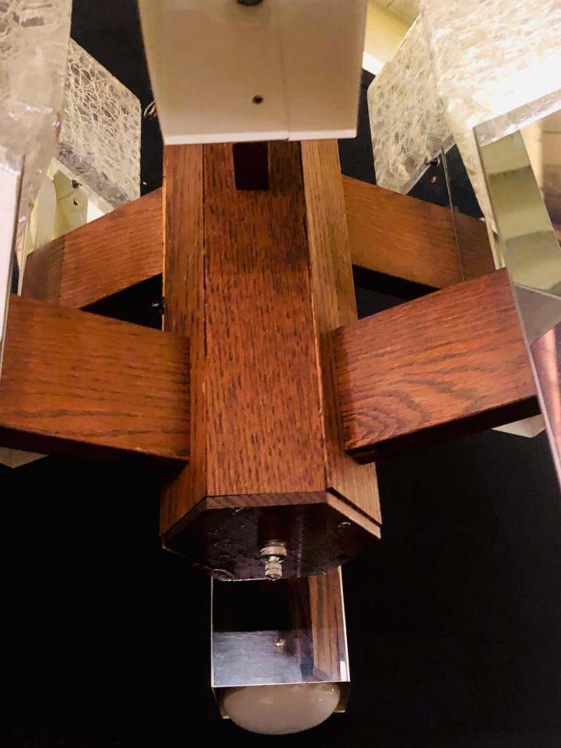 Art Deco Style Glass and Burl Wood Chandelier with 12 Lights and 2 Tier - 6