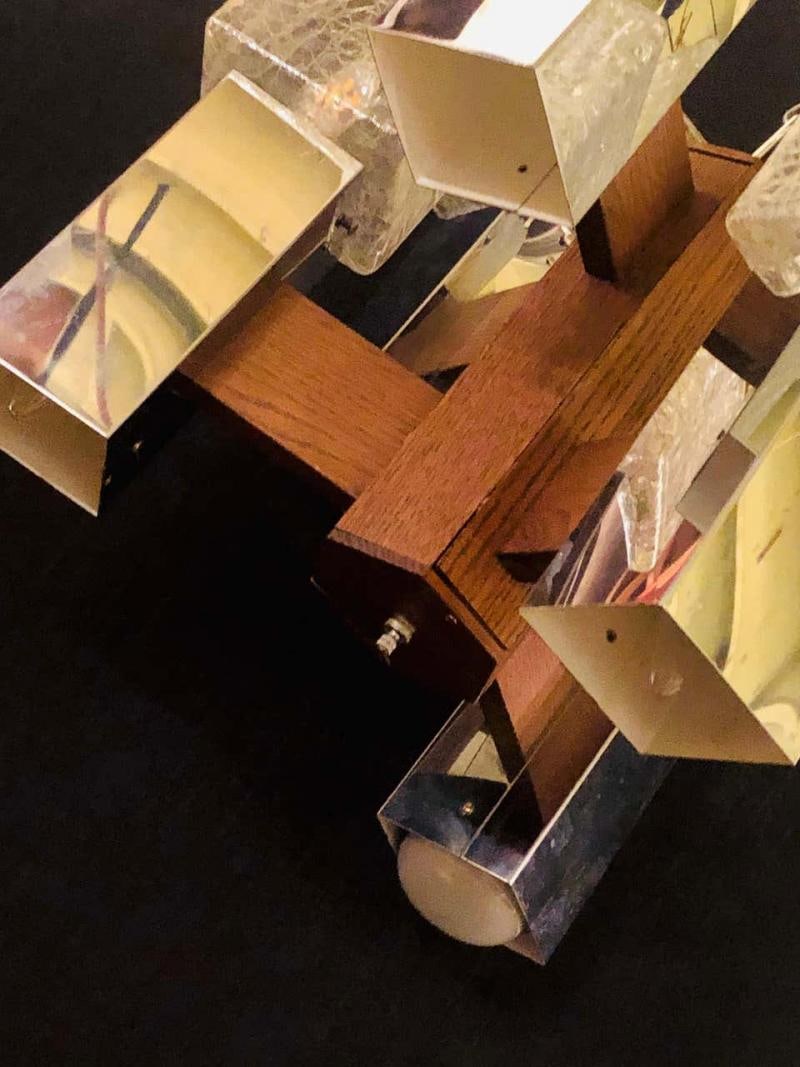 Art Deco Style Glass and Burl Wood Chandelier with 12 Lights and 2 Tier - 8