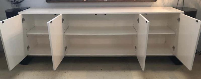 Mid-Century Modernist Long Black and White Lacquered Credenza Sideboard Cabinet - 2