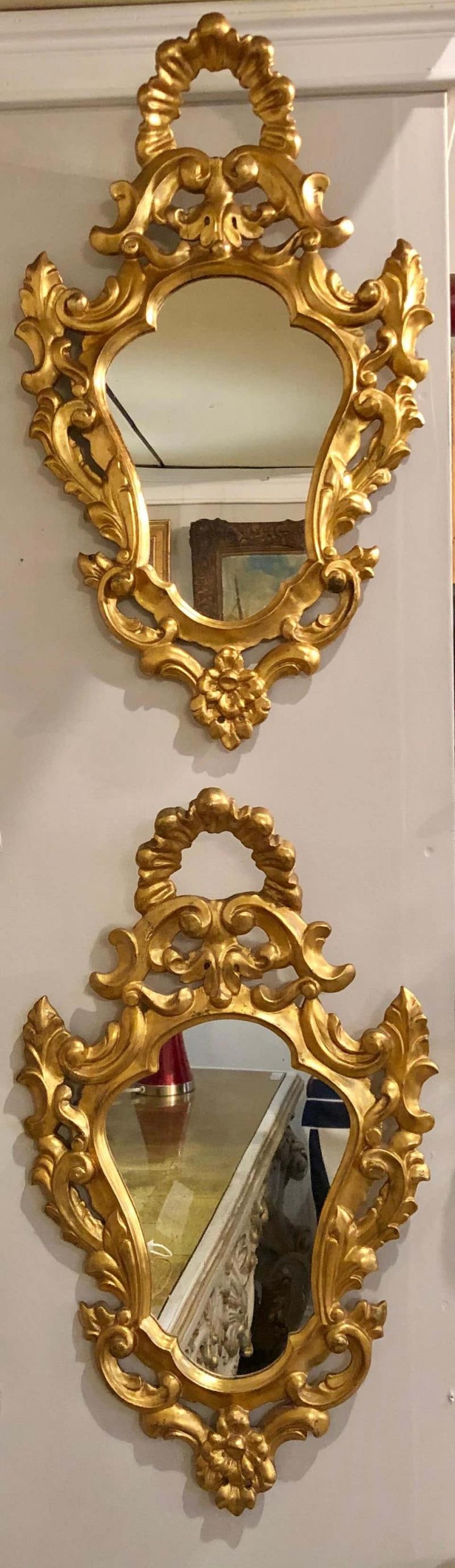 Pair of Italian Rococo Wall Mirrors, Giltwood Carved - 10
