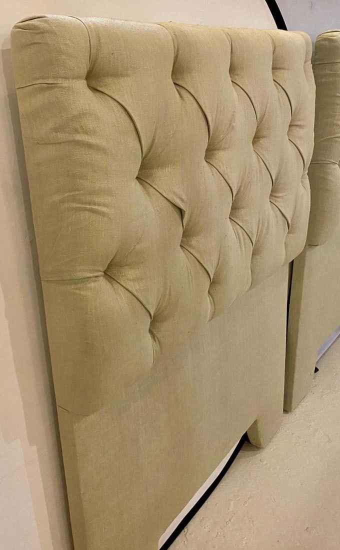 Pair of Tufted Linen Twin Headboards - 10