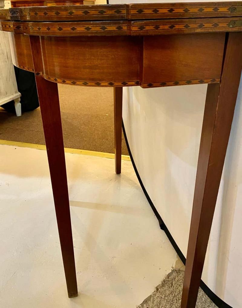 Federal Style Inlaid Flip Top Card or Games Table Demilune - 10