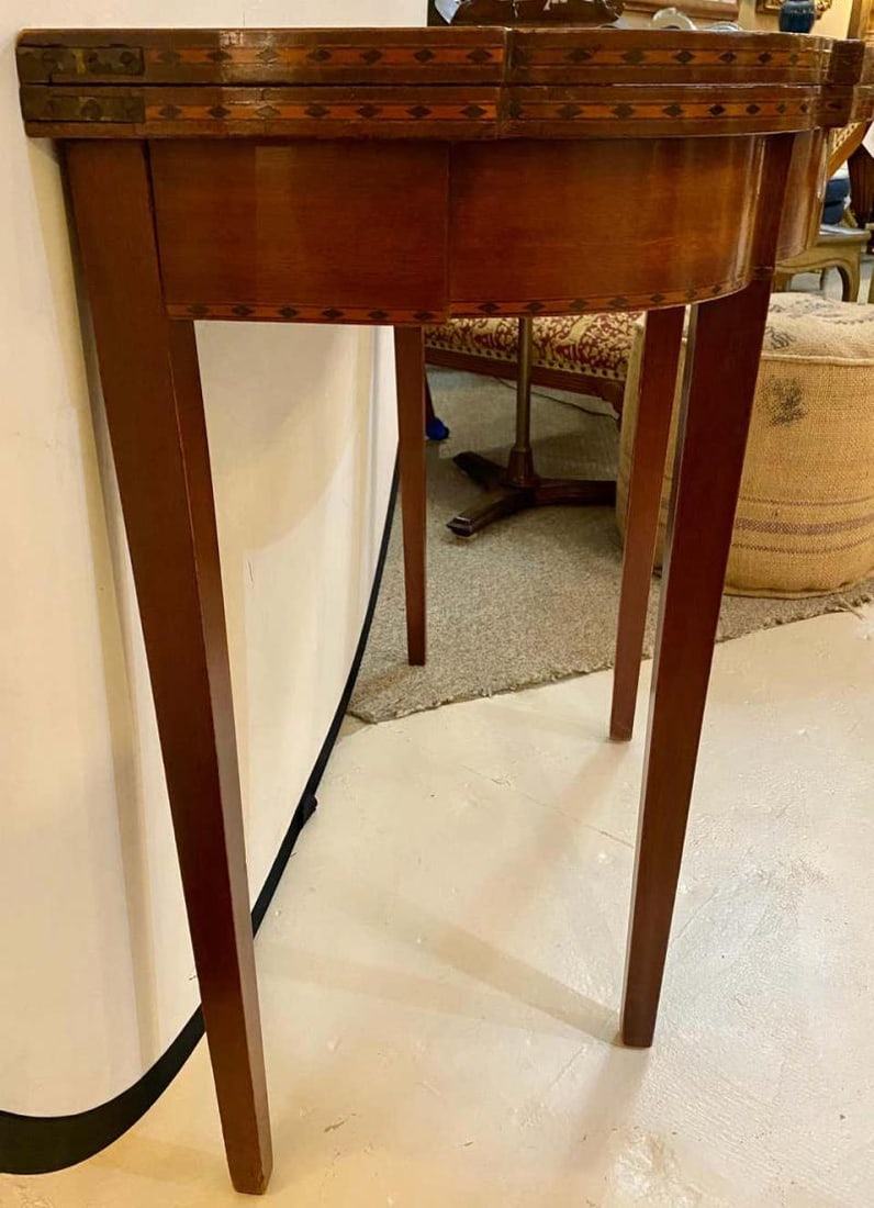 Federal Style Inlaid Flip Top Card or Games Table Demilune - 12