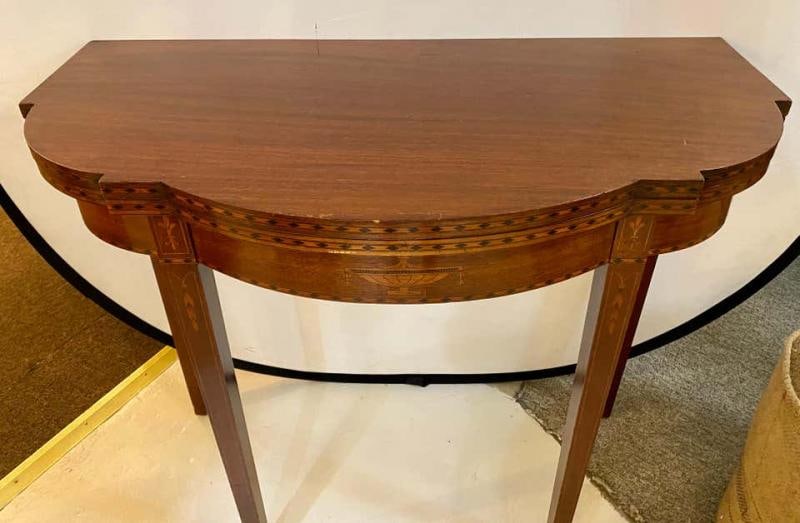 Federal Style Inlaid Flip Top Card or Games Table Demilune - 2