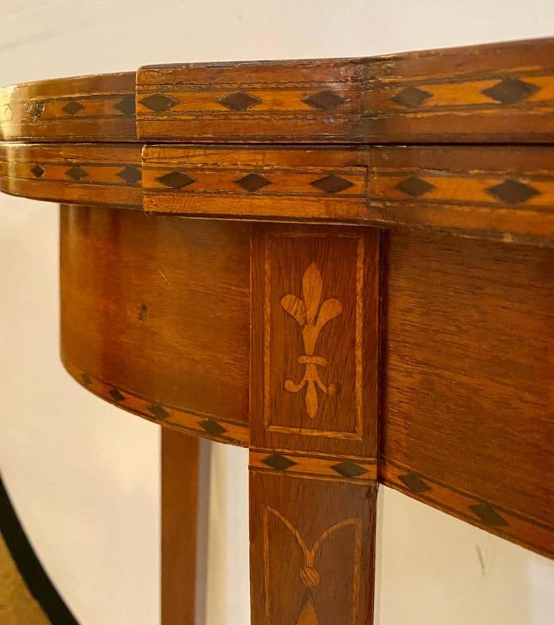 Federal Style Inlaid Flip Top Card or Games Table Demilune - 7