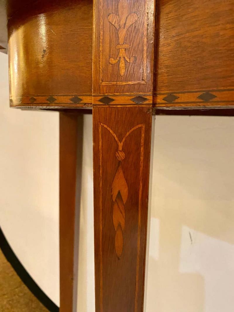 Federal Style Inlaid Flip Top Card or Games Table Demilune - 8