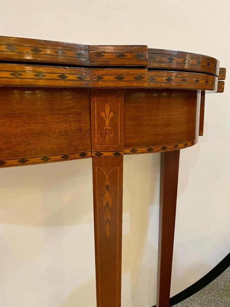 Federal Style Inlaid Flip Top Card or Games Table Demilune - 9
