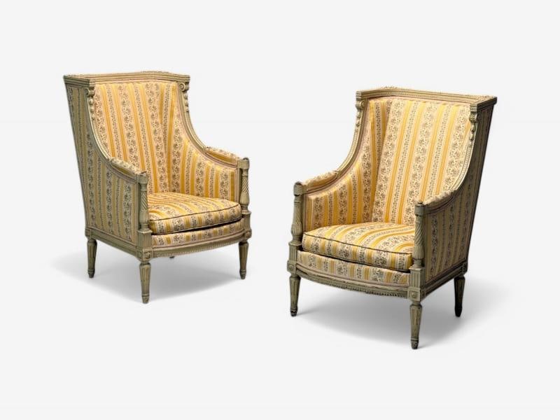 Maison Jansen attr, Louis XVI Style, Painted Wood, Lounge Chairs, France, 1920s - 2