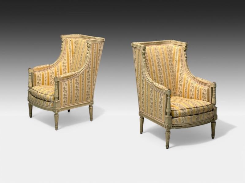 Maison Jansen attr, Louis XVI Style, Painted Wood, Lounge Chairs, France, 1920s - 4