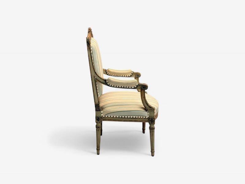 Maison Jansen attr, Louis XVI, Painted Wood, Fabric, Arm Chairs, France, 1940s - 7