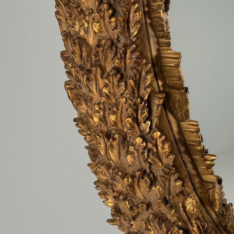 Hollywood Regency, Large Oval Wall Mirrors, Carved Giltwood, Leaf Motif, 21st C. - 7