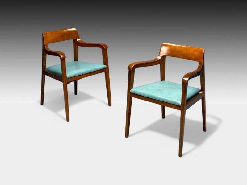 Edward Wormley, Dunbar, Six Riemerschmid Dining Chairs, Walnut, Leather, 1940s - 4