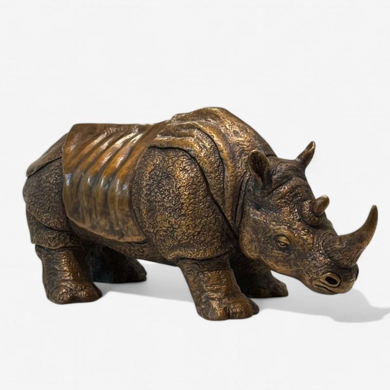 Modern Asian Rhino Sculpture, Hot Cast Bronze, American, 21st C. - 2