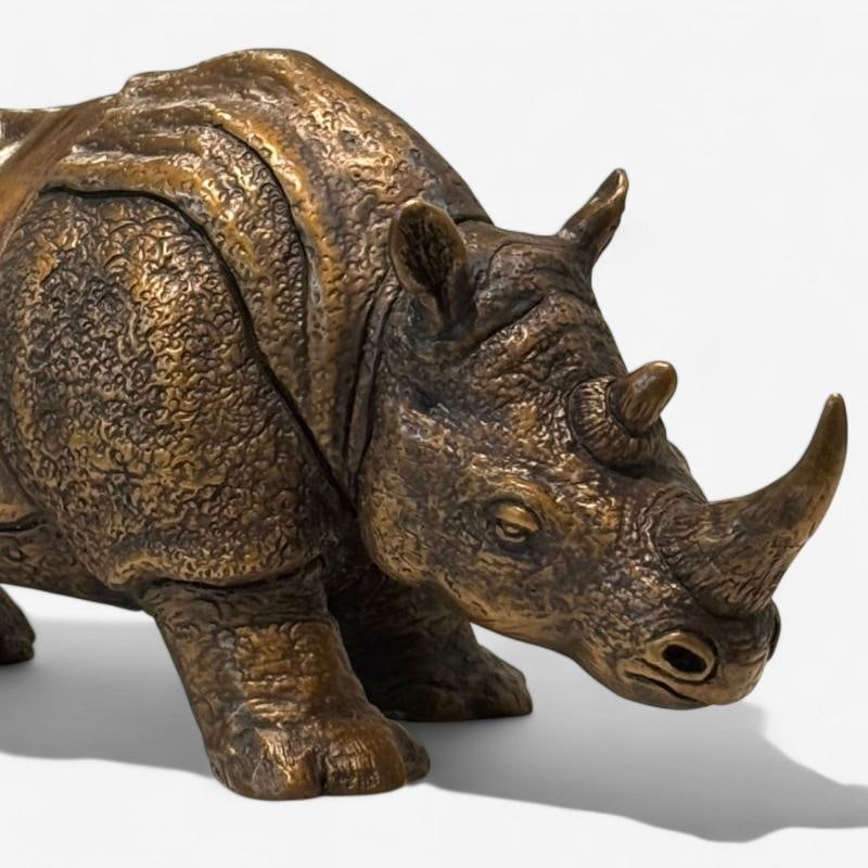 Modern Asian Rhino Sculpture, Hot Cast Bronze, American, 21st C. - 4