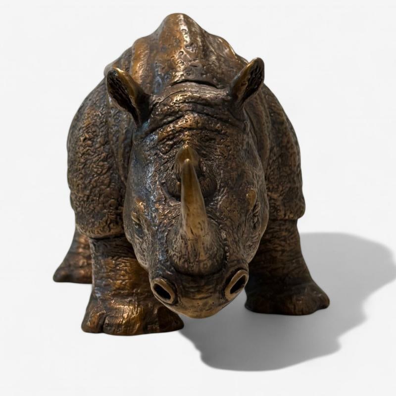 Modern Asian Rhino Sculpture, Hot Cast Bronze, American, 21st C. - 5